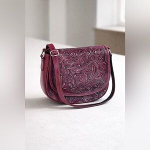 NEW Western handmade magenta leather Embossed Crossbody Bag